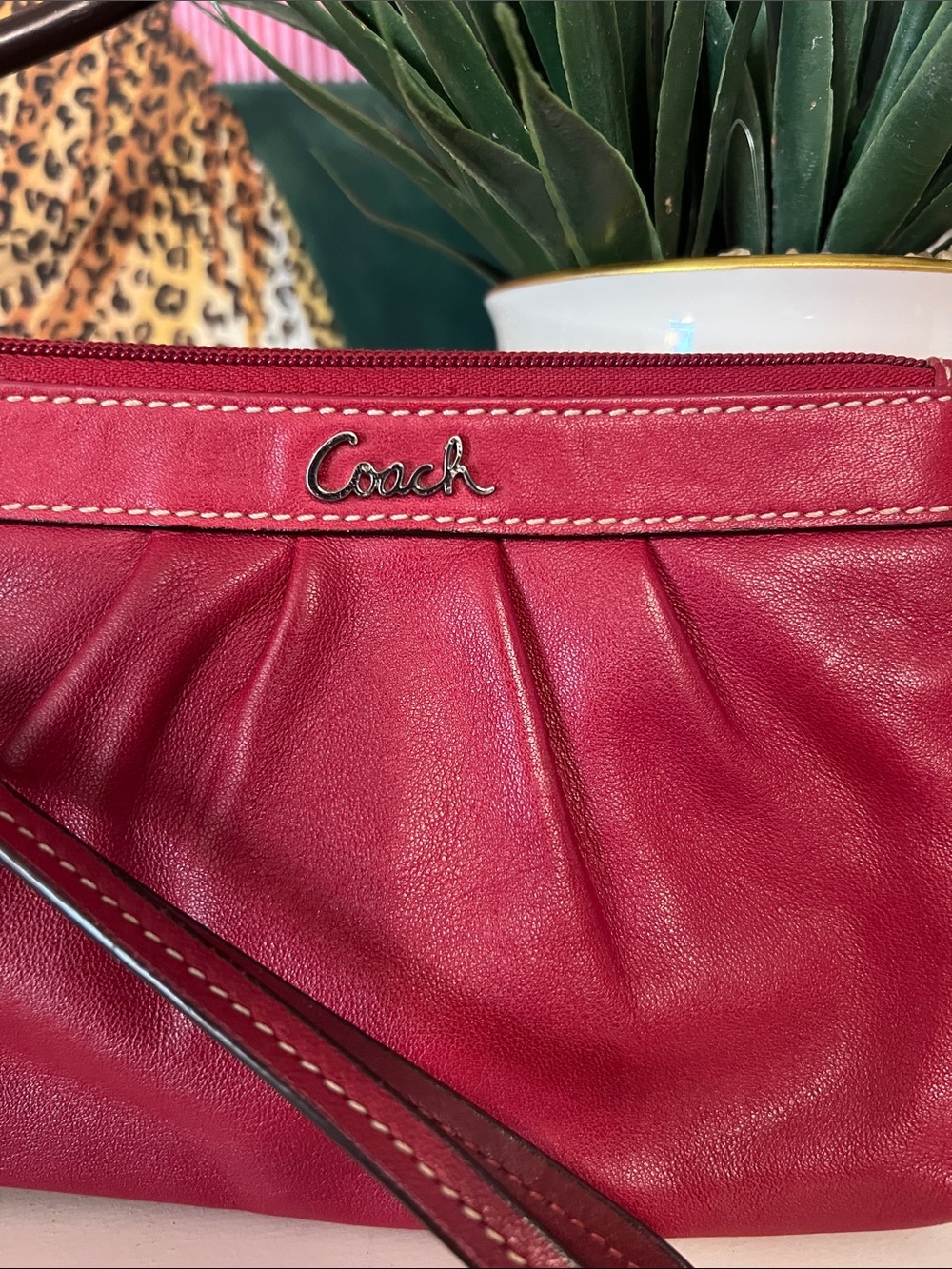 Coach Red Leather Wristlet Clutch with Silver Hardware - Picture 2 of 10